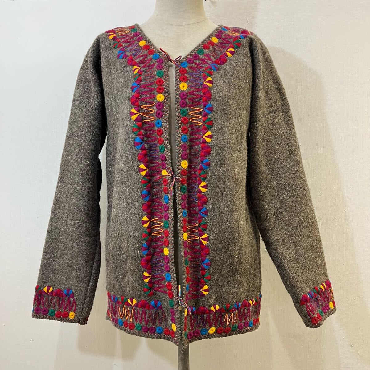 oaxaca メキシコ製 メキシカンジャケット 刺繍ジャケット ウールジャケット ブルゾン コート ノーカラー オアハカ【送料一律/同梱可能】R_画像1