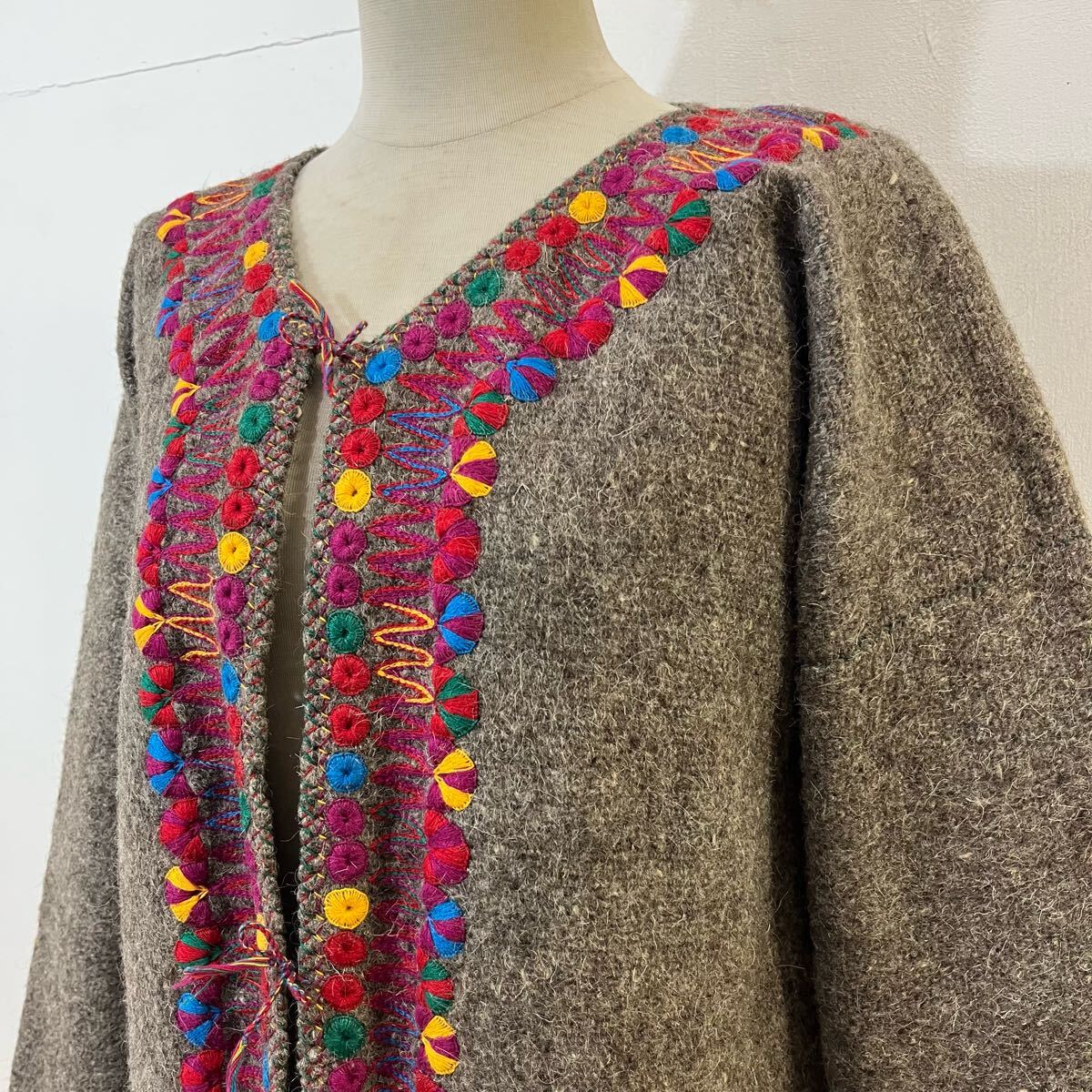 oaxaca メキシコ製 メキシカンジャケット 刺繍ジャケット ウールジャケット ブルゾン コート ノーカラー オアハカ【送料一律/同梱可能】R_画像2