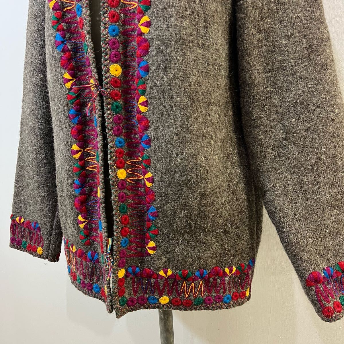 oaxaca メキシコ製 メキシカンジャケット 刺繍ジャケット ウールジャケット ブルゾン コート ノーカラー オアハカ【送料一律/同梱可能】R_画像3