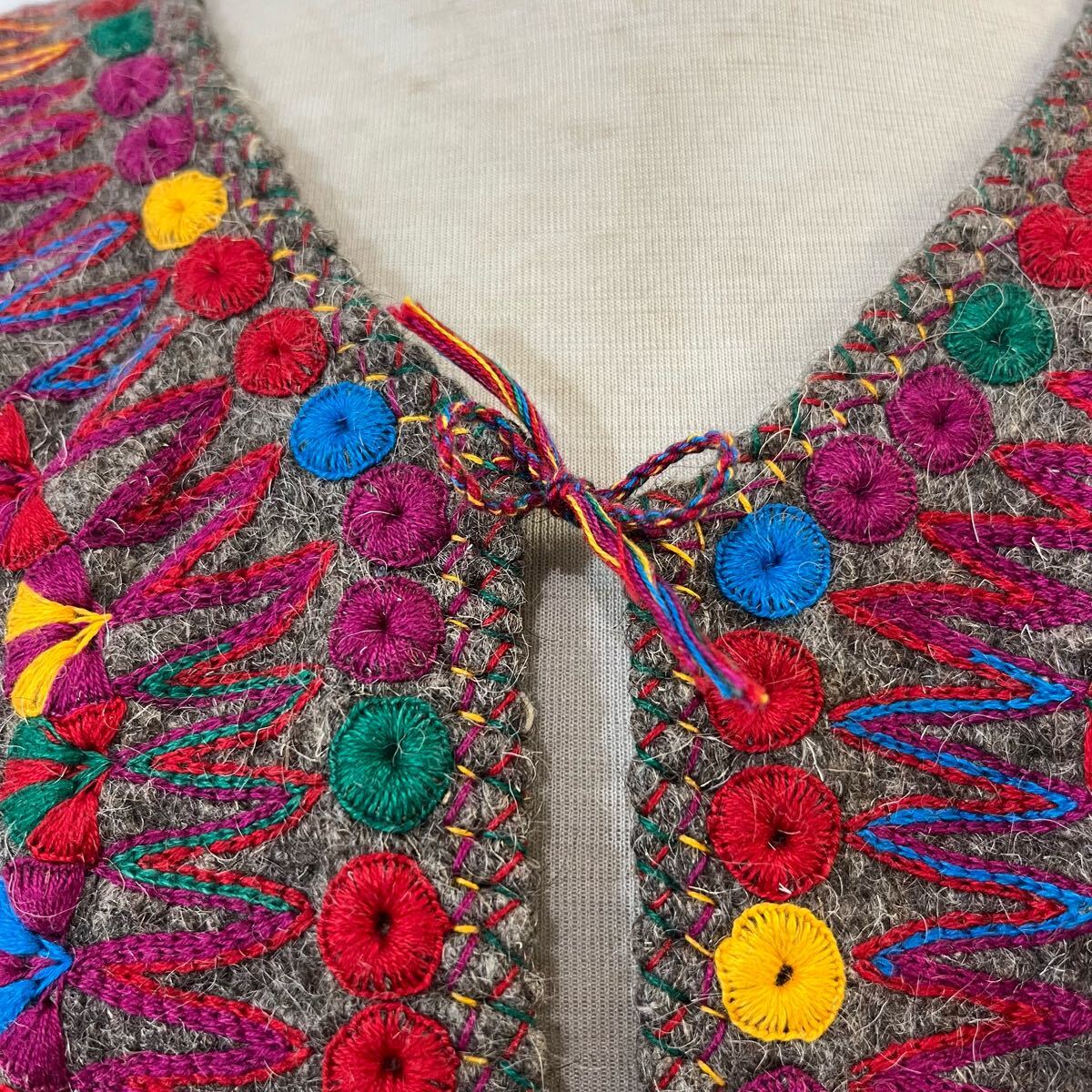 oaxaca メキシコ製 メキシカンジャケット 刺繍ジャケット ウールジャケット ブルゾン コート ノーカラー オアハカ【送料一律/同梱可能】R_画像4