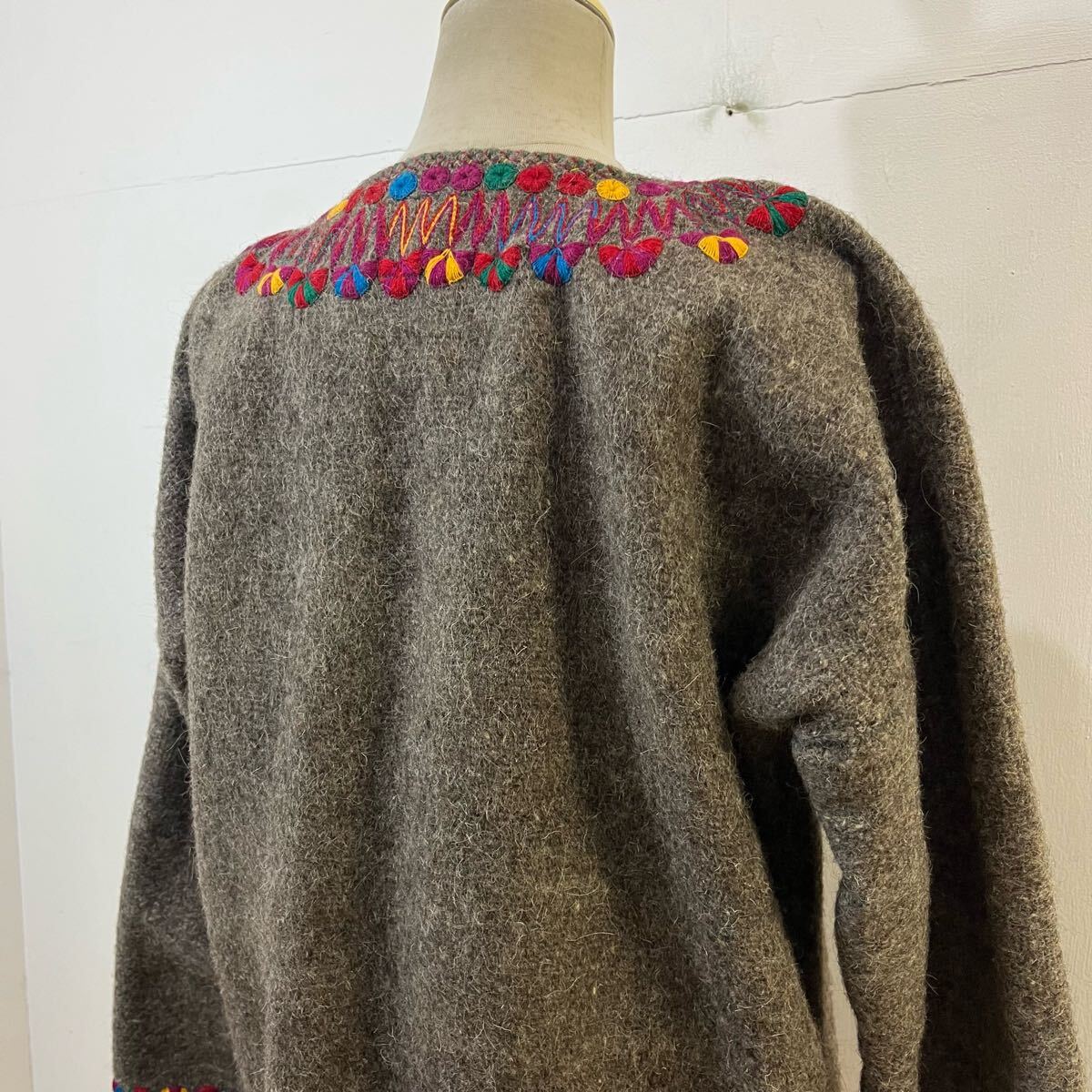 oaxaca メキシコ製 メキシカンジャケット 刺繍ジャケット ウールジャケット ブルゾン コート ノーカラー オアハカ【送料一律/同梱可能】R_画像6