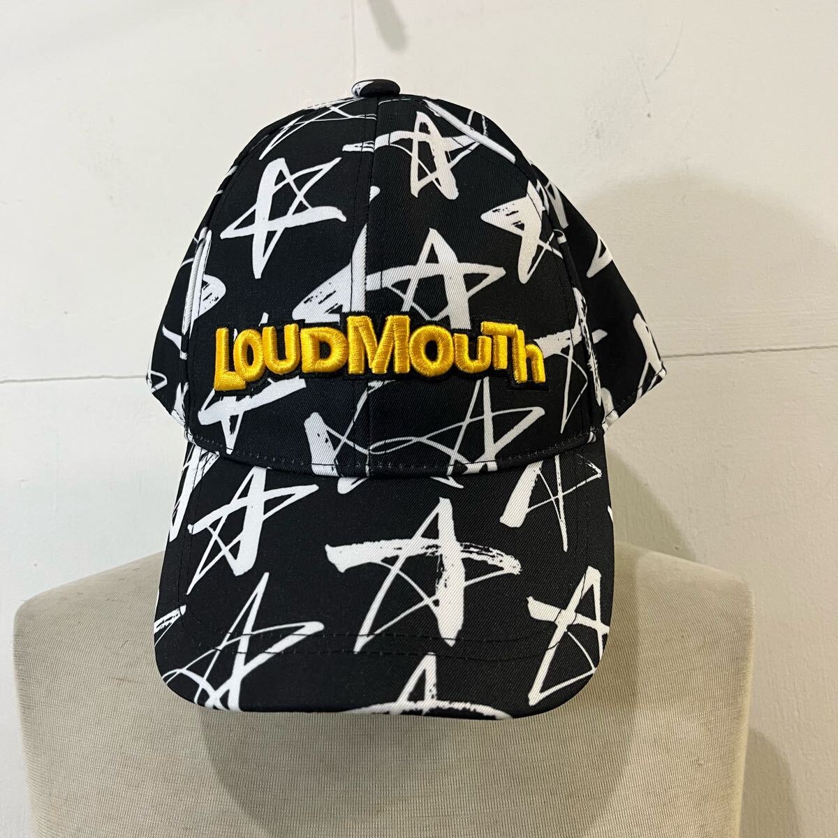 LOUDMOUTH キャップ 帽子 ゴルフウェア 総柄 シューティングスター 刺繍ロゴ 黒 ブラック 希少 ラウドマウス【レターパックプラス郵送可】