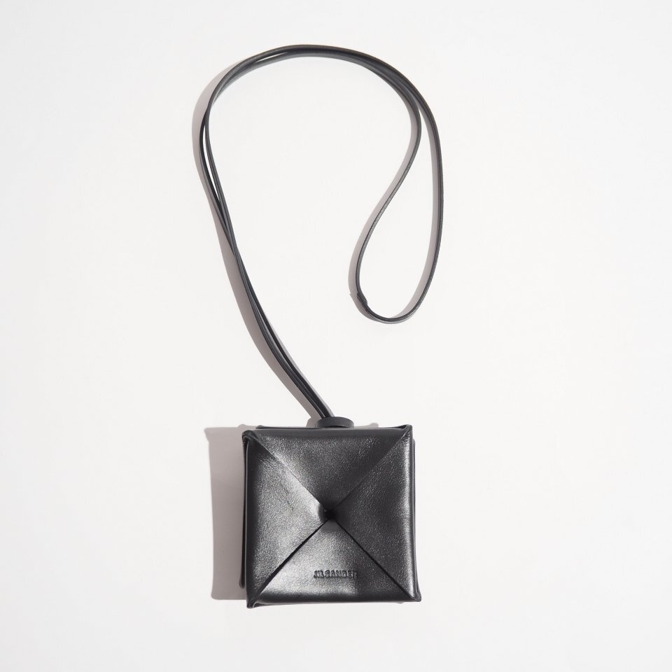 P2492P　▼JIL SANDER ジルサンダー▼ ORIGAMI WALLET 折り紙ウォレット ブラック / レザーコインケース 財(cái)布 サイフ ネックレス rb mks
