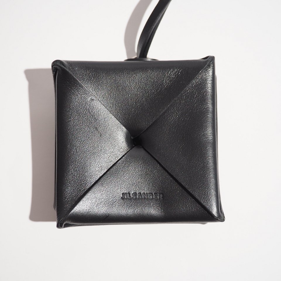 P2492P　▼JIL SANDER ジルサンダー▼ ORIGAMI WALLET 折り紙ウォレット ブラック / レザーコインケース 財(cái)布 サイフ ネックレス rb mks