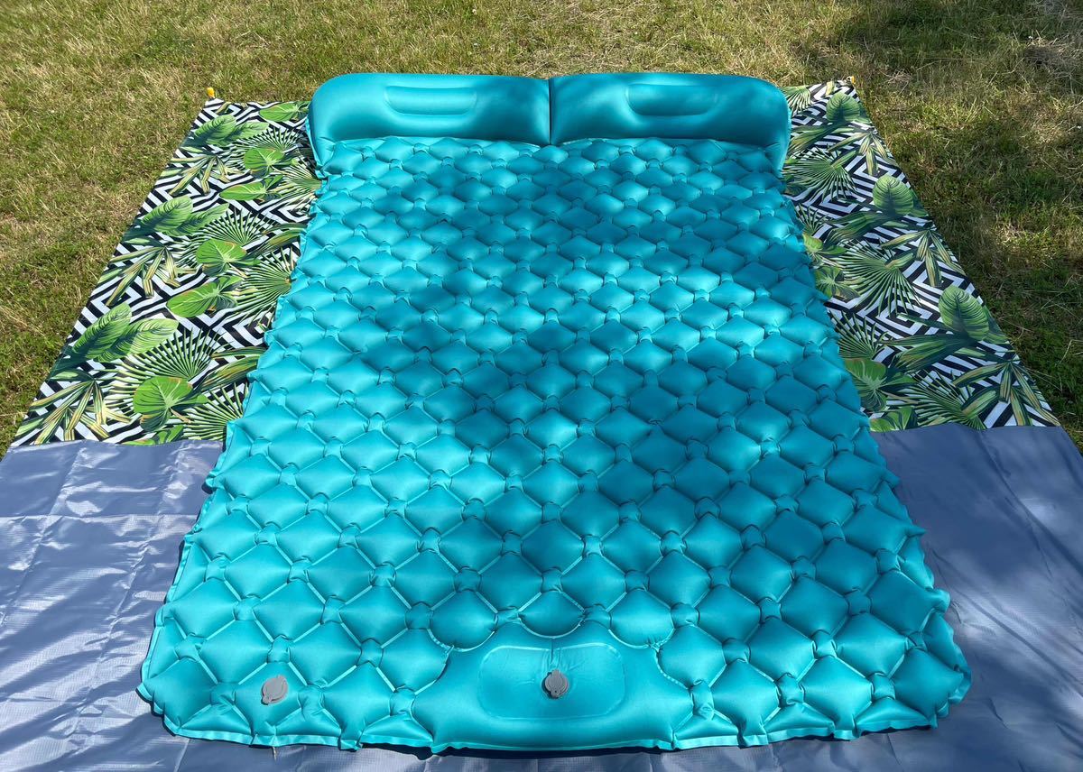 двойной надувное спальное место * воздух ввод супер простой * ножная насос тип * мобильный удобный супер-легкий подушка имеется воздушный коврик бирюзовый голубой