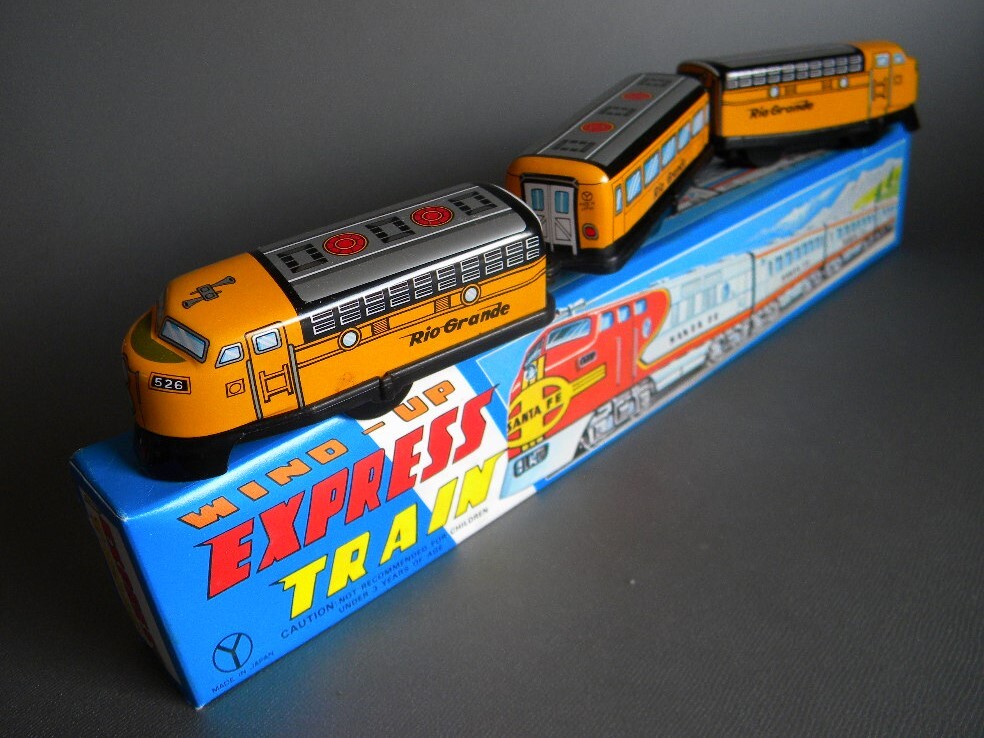 當時物 ★★EXPRESS TRAIN ゼンマイ走行 Rio Grande 作動良好 !! ブリキ 日本制おみやげ 鉄道模型 トレイン 電車★★未使用デッドストック 