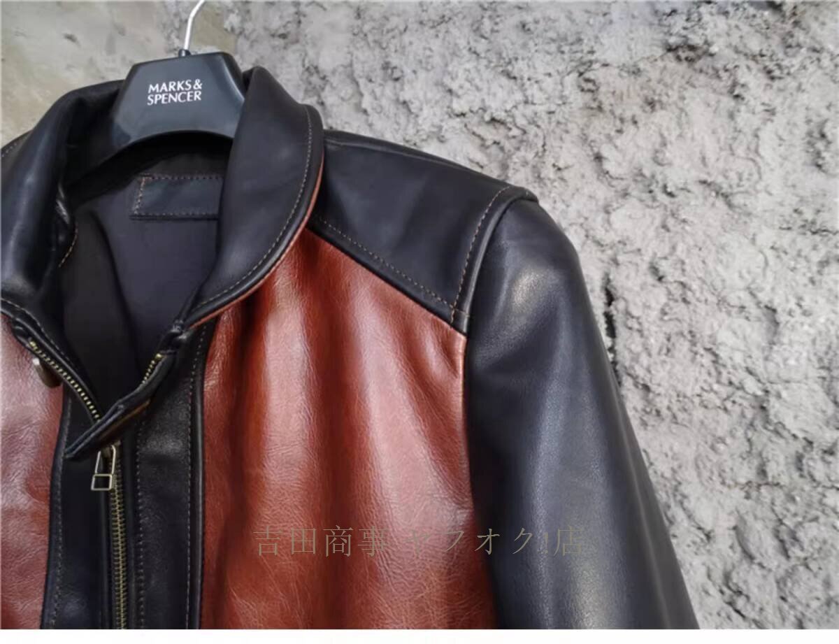 ☆新品高級(jí)感溢れる レザージャケット 機(jī)関車ライダースジャケット 本革 牛革 カウハイド ハーレー レザーコート バイクレザー 革ジャン