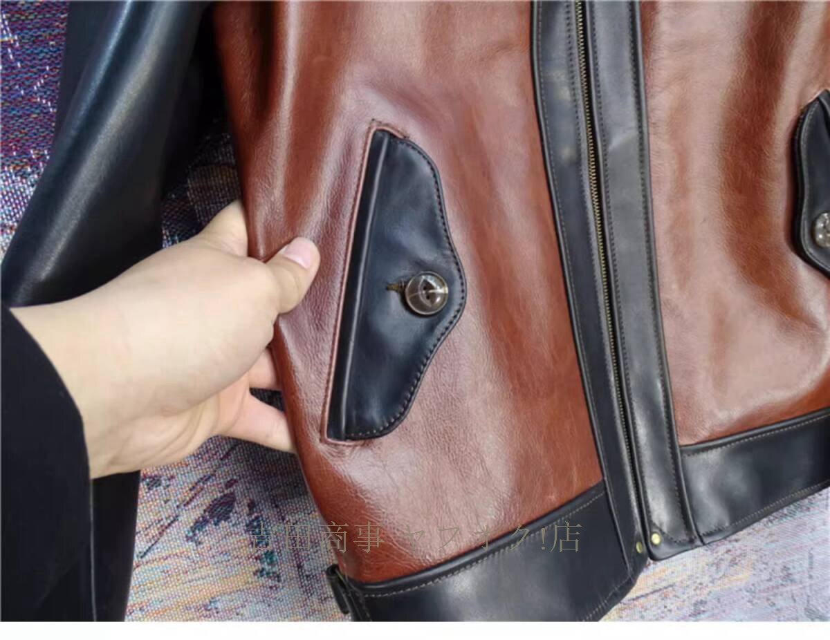 ☆新品高級(jí)感溢れる レザージャケット 機(jī)関車ライダースジャケット 本革 牛革 カウハイド ハーレー レザーコート バイクレザー 革ジャン