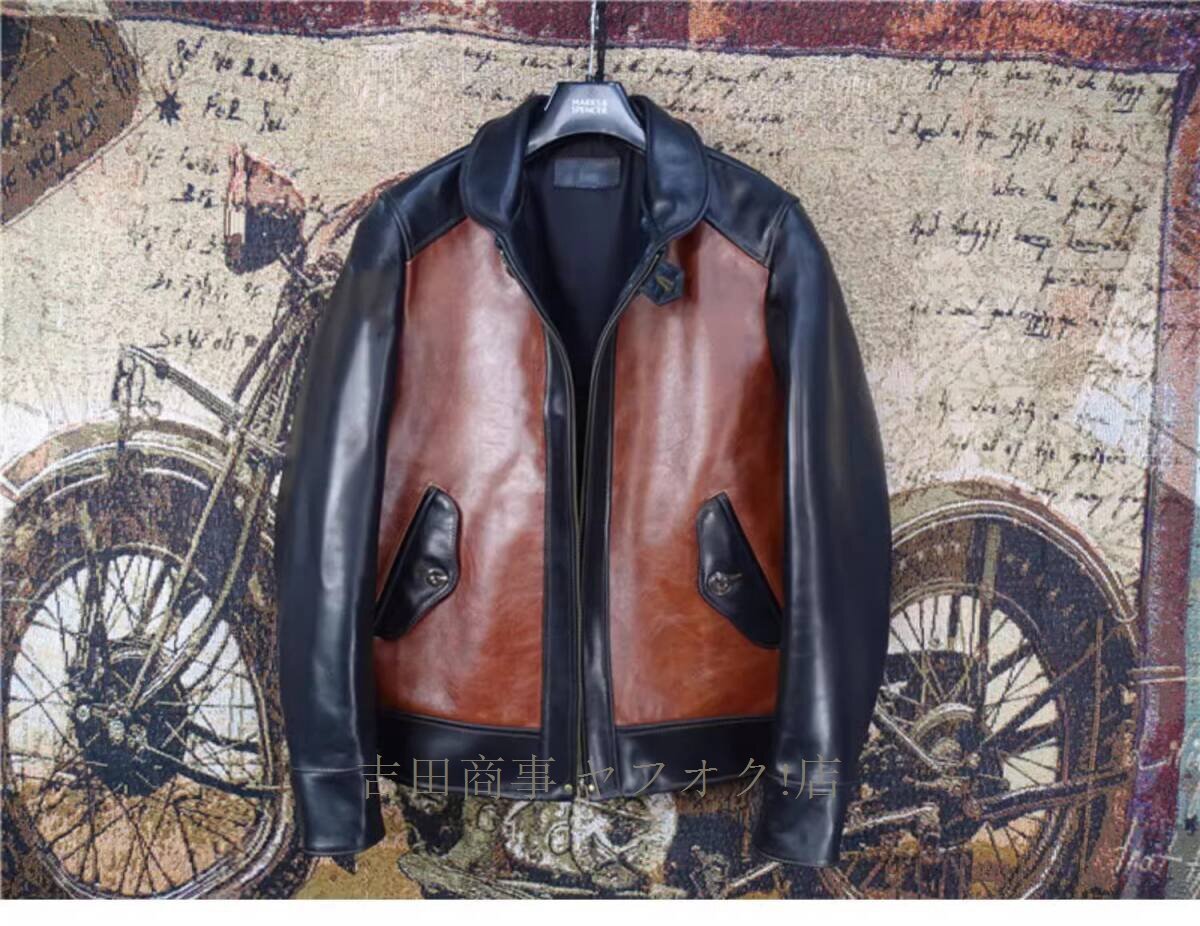 ☆新品高級(jí)感溢れる レザージャケット 機(jī)関車ライダースジャケット 本革 牛革 カウハイド ハーレー レザーコート バイクレザー 革ジャン