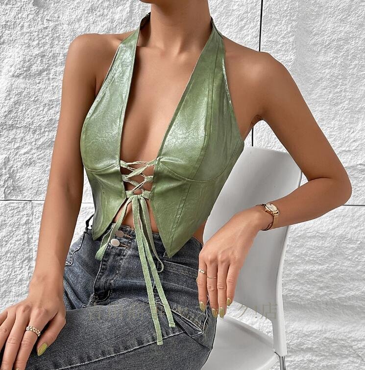 HL1083☆新品インナーウエア ladies レディース 魅惑 Style セクシー 合皮 グリーン