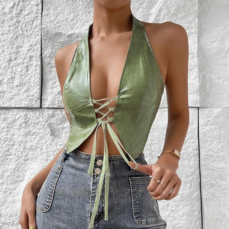 HL1083☆新品インナーウエア ladies レディース 魅惑 Style セクシー 合皮 グリーン