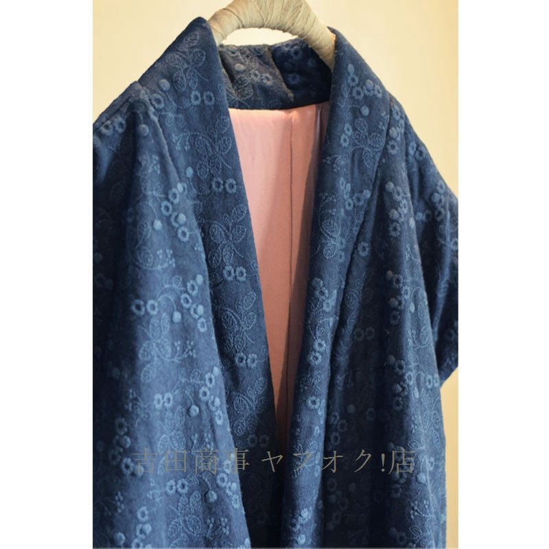 ☆新品ショットコレクション 袢纏 ベスト 中綿 手縫い手蕓 羽織物 ゆったり 綿100％ アンティーク風(fēng) 暖かい 刺花柄 ネイビー