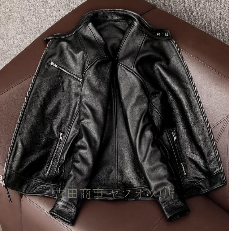 ☆新品牛革 レザージャケット カウハイド 革ジャン 本革 シングルライダース バイクレザー メンズファッション アメカジ 機関車 S～6XL