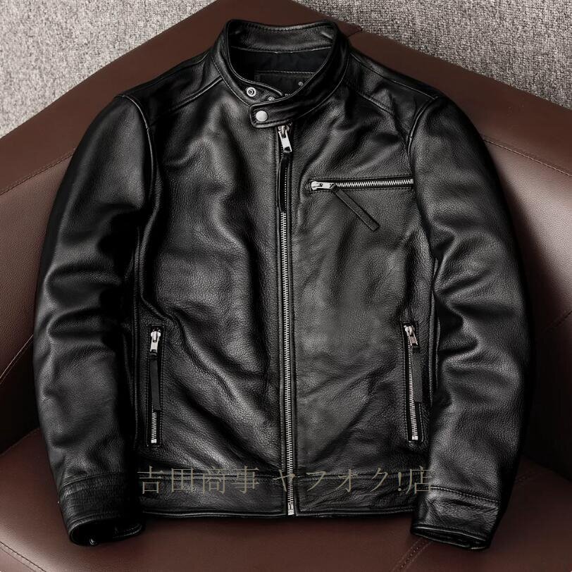 ☆新品牛革 レザージャケット カウハイド 革ジャン 本革 シングルライダース バイクレザー メンズファッション アメカジ 機関車 S～6XL