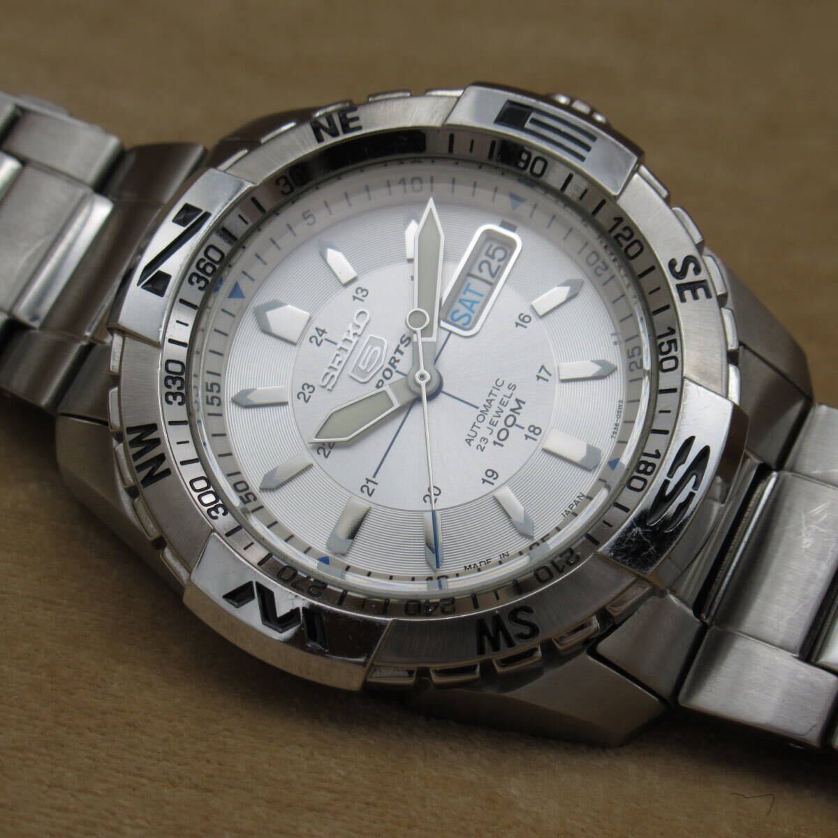 【1円?】SEIKO セイコー 5SPORTS ファイブスポーツ SNZJ03J1/7S36-04M0 逆輸入モデル 自動巻き SS 時計(jì) 稼働 シルバー