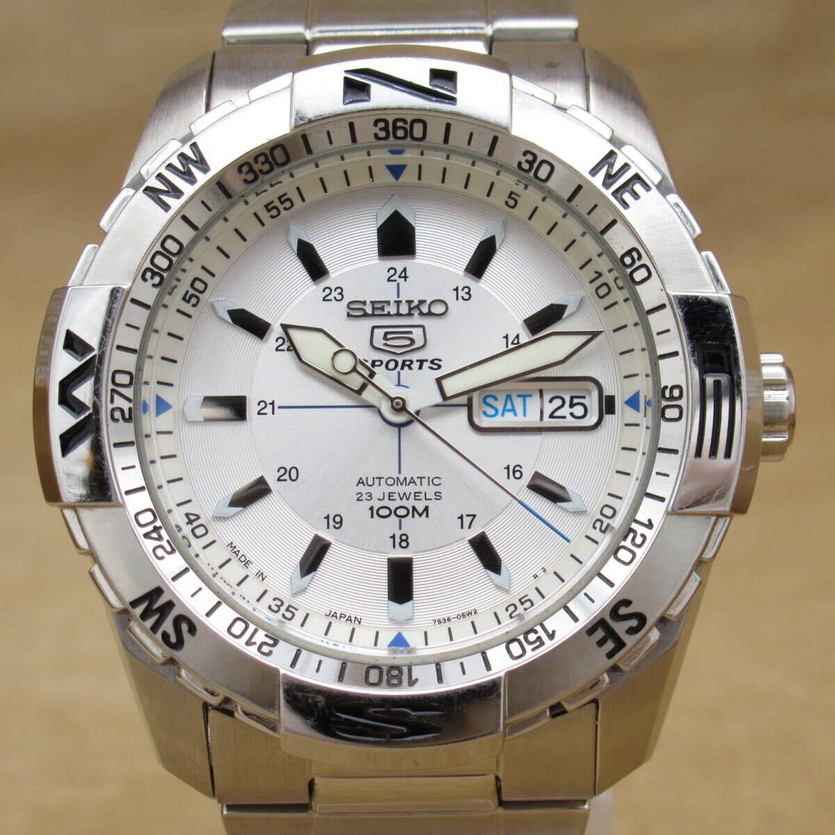 【1円?】SEIKO セイコー 5SPORTS ファイブスポーツ SNZJ03J1/7S36-04M0 逆輸入モデル 自動巻き SS 時計(jì) 稼働 シルバー