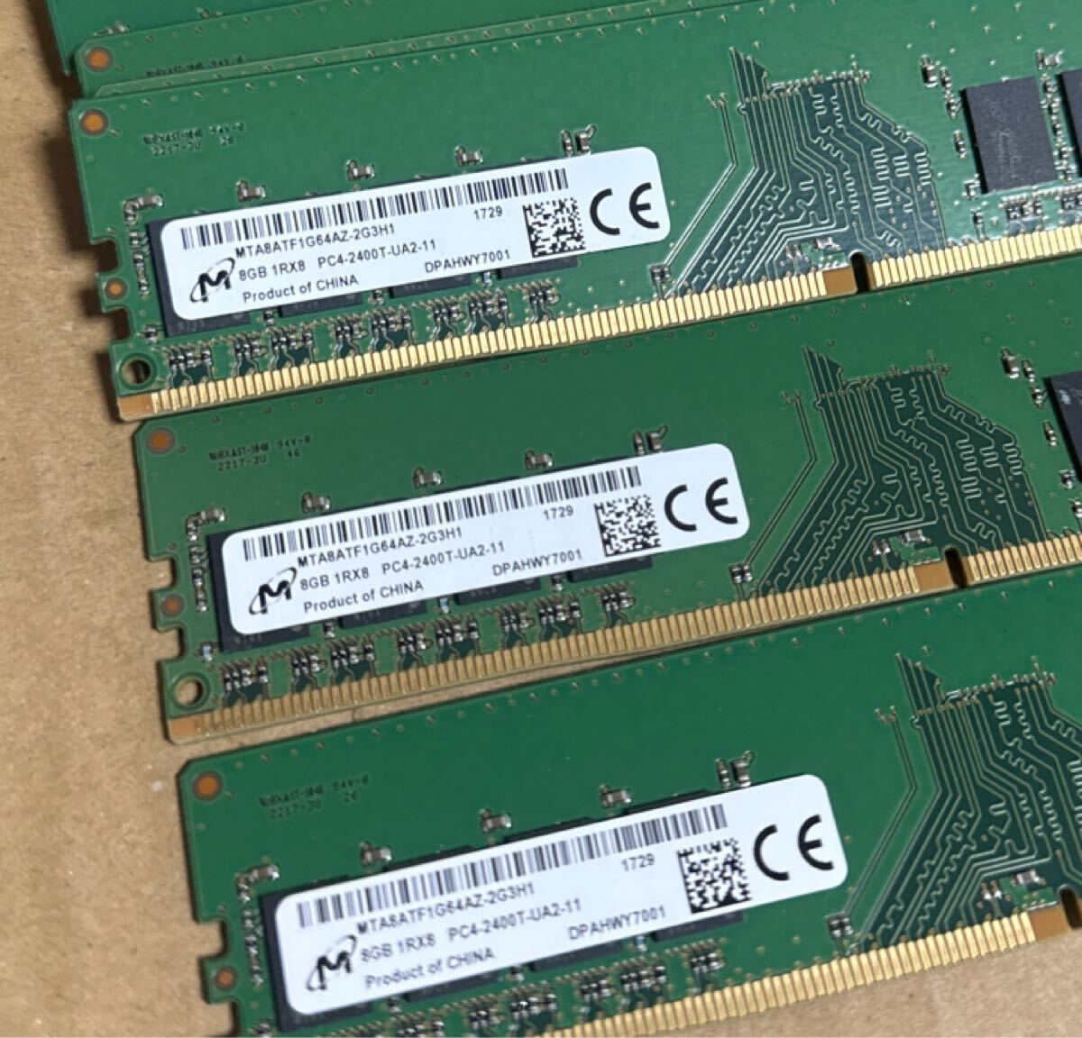 (002M)Micron 8GB 1Rx8 pc4-2400T-UA2-11 8枚セット