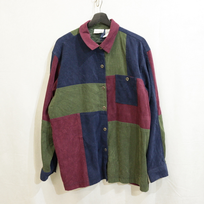 f353 2000年代製 KORET 長袖シャツ■00s 表記16サイズ レディース フェイクスウェード マルチカラー アメカジ ストリート 古着 激安 希少_画像1