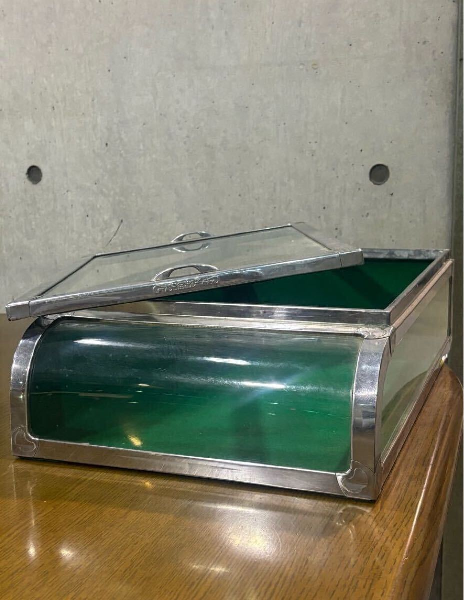 昭和レトロ　ガラス製駄菓子ケース アンティーク ブリキ製ガラスケース ガラスショーケース 駄菓子