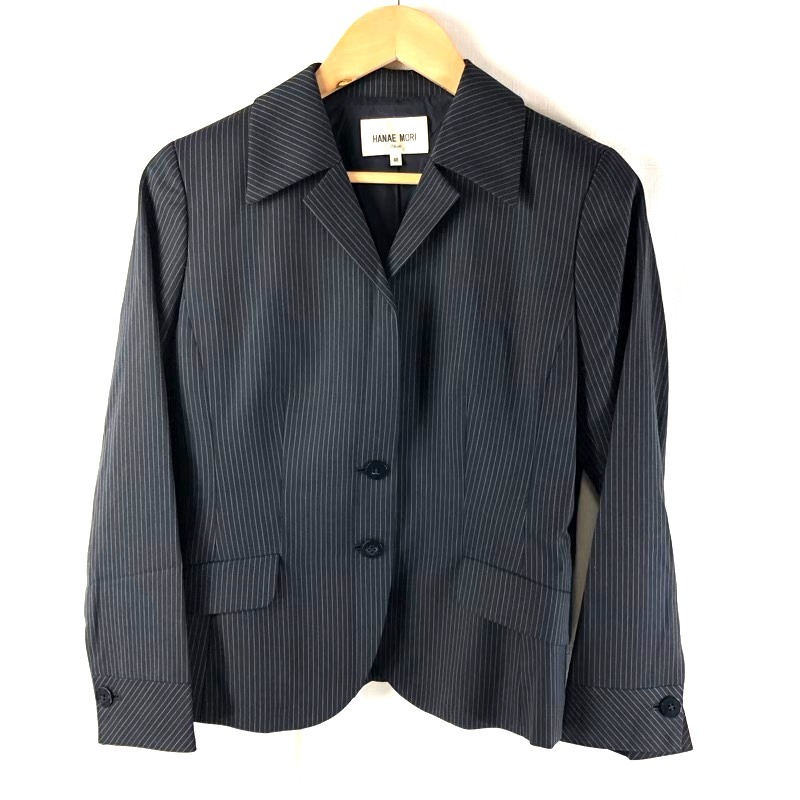 ハナエモリ HANAE MORI セットアップ スーツ ジャケット パンツ ストライプ ブラントボタン 黒 40サイズ 936418