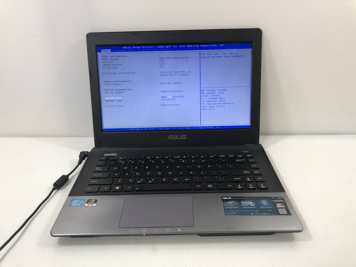 ASUS K45VD 8GB CORE i5 3世代 NVIDIA GEFORCE BIOS確認(rèn)ノートパソコンジャンク (171317