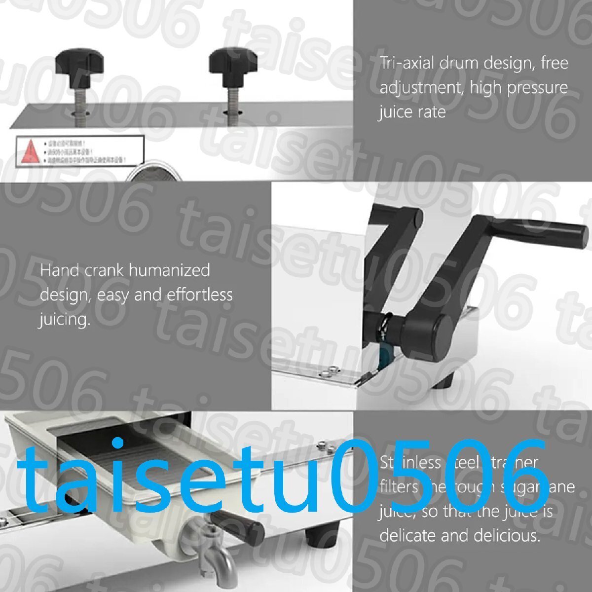 商業(yè)用ハンドクランクサトウキビジューサー 220ポンド/hデスクトップ手動(dòng)ステンレススチールサトウキビマシン 60mm入口 3ローラー付き