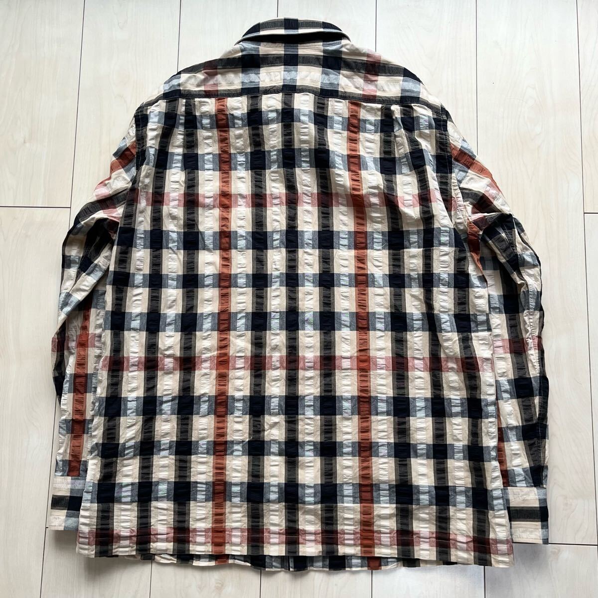 DAKS ダックス シアサッカー チェック ボタンダウンシャツ LL