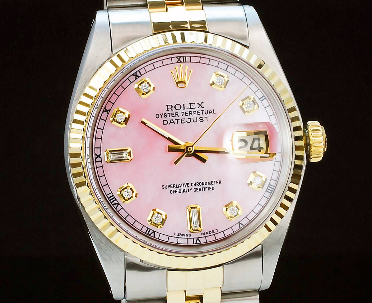2年/本物保証】ピンクシェル ロレックス デイトジャスト 36mm 8+