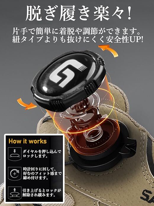 ダイヤル式安全靴 ハイカット 作業(yè)靴 防水 あんぜん靴 革靴 軽量 ブーツタイプ 鋼制先芯入り 耐滑 サイズ：25.5cm