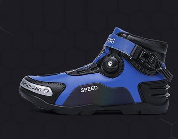 バイクシューズ メンズ用オートバイ保護(hù)ブーツ ライダーブーツ オフロードブーツ レーシングブーツ耐沖撃 耐摩擦 ブルー サイズ：27cm