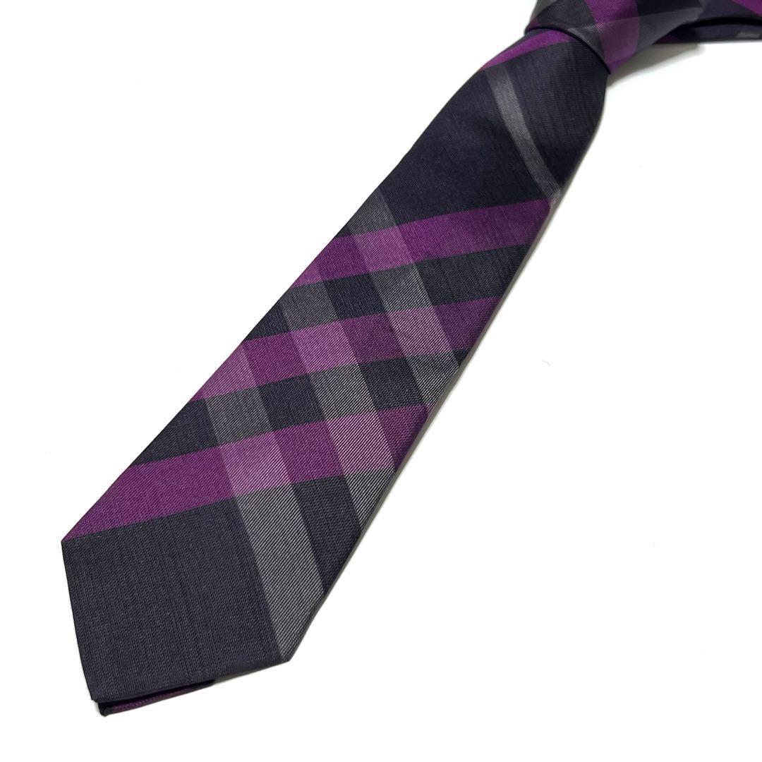 BURBERRY LONDON チェック柄 パープル ネクタイ 0308a10 BURBERRY LONDON チェック柄 パープル ネクタイ 0308a10