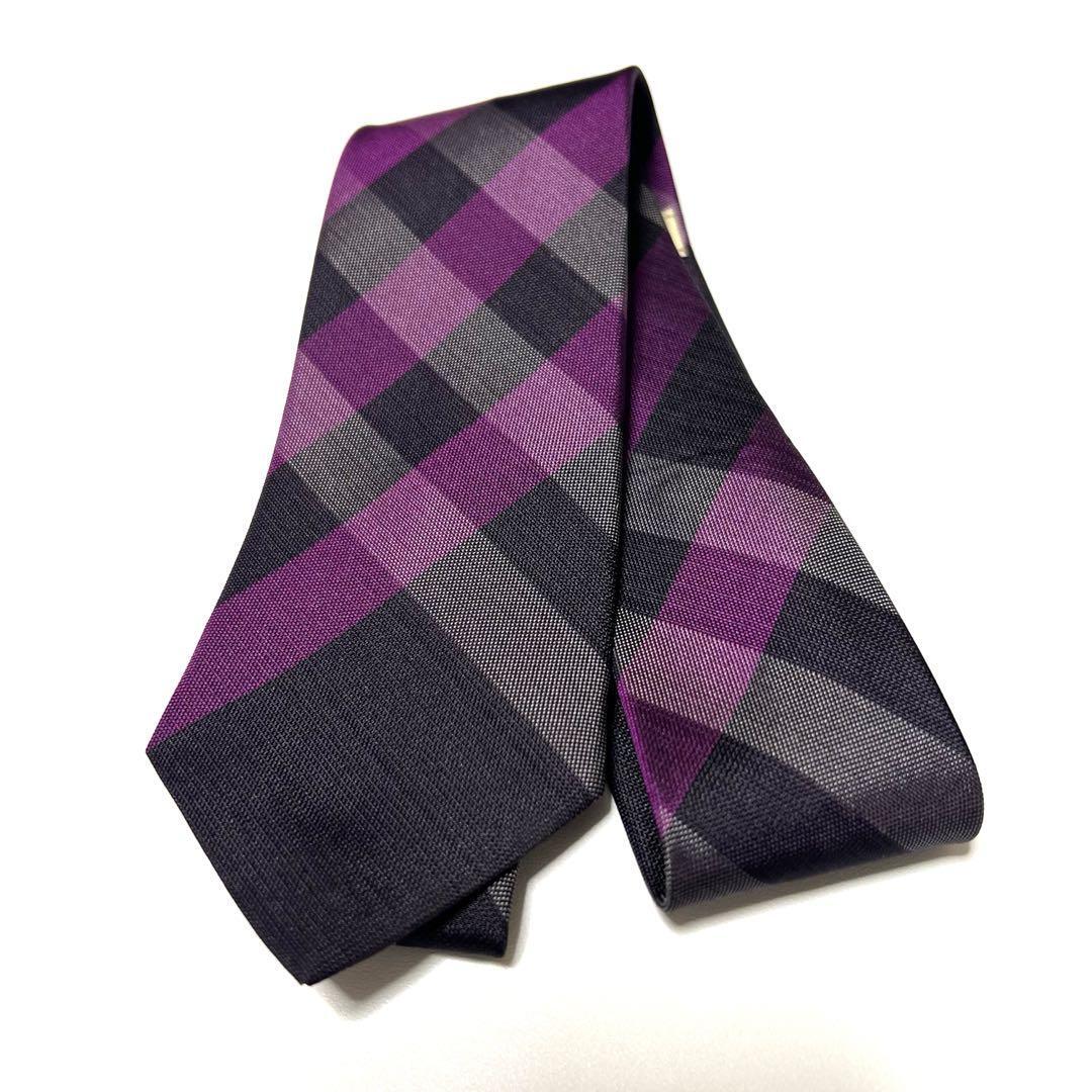 BURBERRY LONDON チェック柄 パープル ネクタイ 0308a10 BURBERRY LONDON チェック柄 パープル ネクタイ 0308a10