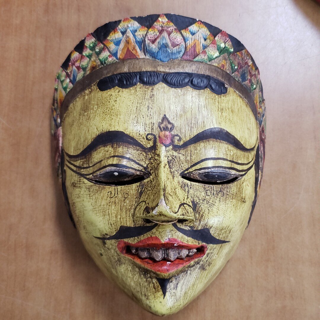 インドネシア　神楽面　民族面　アンティーク　骨董　木製 インドネシア木彫面 民族面 マスク お面 仮面 伝統芸能 木製