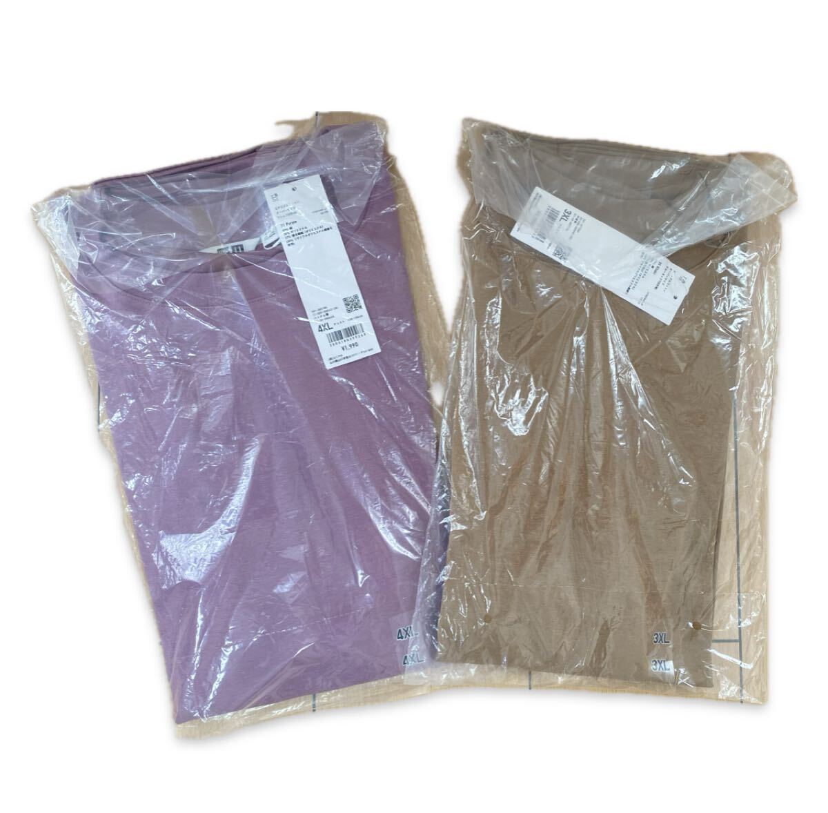 (A10) 新品　未使用　UNIQLO ユニクロ　エアリズム　コットンオーバーサイズ　クルーネック　Tシャツ　5分袖　3XL 4XL ブラウン　パープル