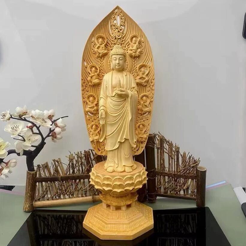 人気品人気推薦強くお勧め 総檜材　仏教工芸品　木彫仏教　精密彫刻　薬師如来立像 仏像 43CM