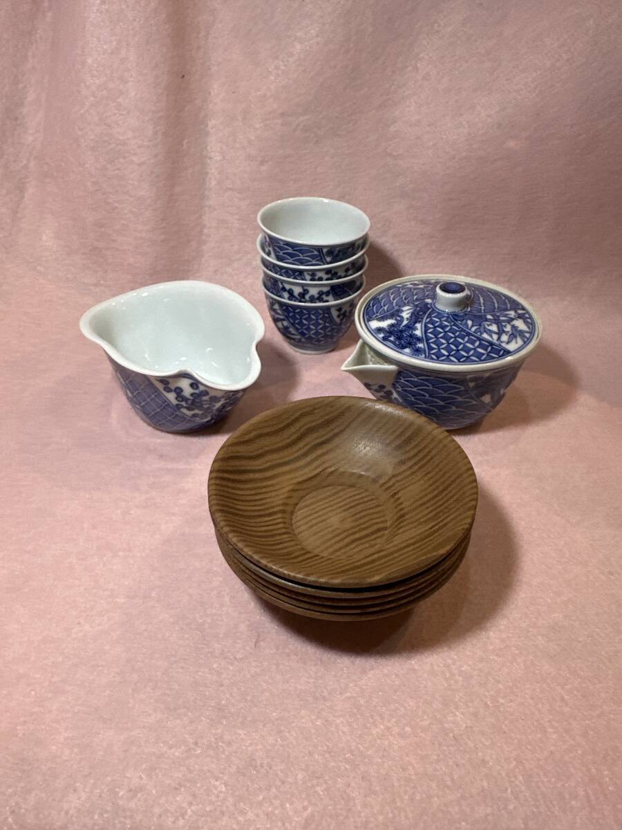 平安春峰造 松竹梅波紋煎茶茶碗4客/宝瓶 /湯冷し/茶托 茶道具 平安春峰造 松竹梅波紋煎茶茶碗4客/宝瓶 /湯冷し/茶托 茶道具
