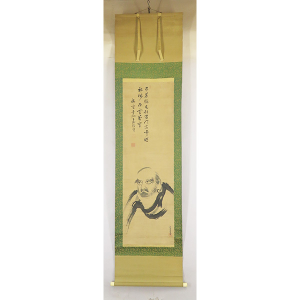 B-5157【真作】百拙元養賛 狩野岑信画 肉筆紙本 達磨画賛 掛軸/黄檗宗 京都法蔵寺 狩野派 御用絵師 浜町狩野家の祖 書画_画像4