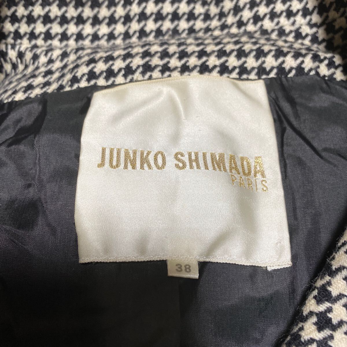 美品　ジュンコシマダ　千鳥格子　美形　ロング　コート　38、M、9號　JUNKO SHIMADA