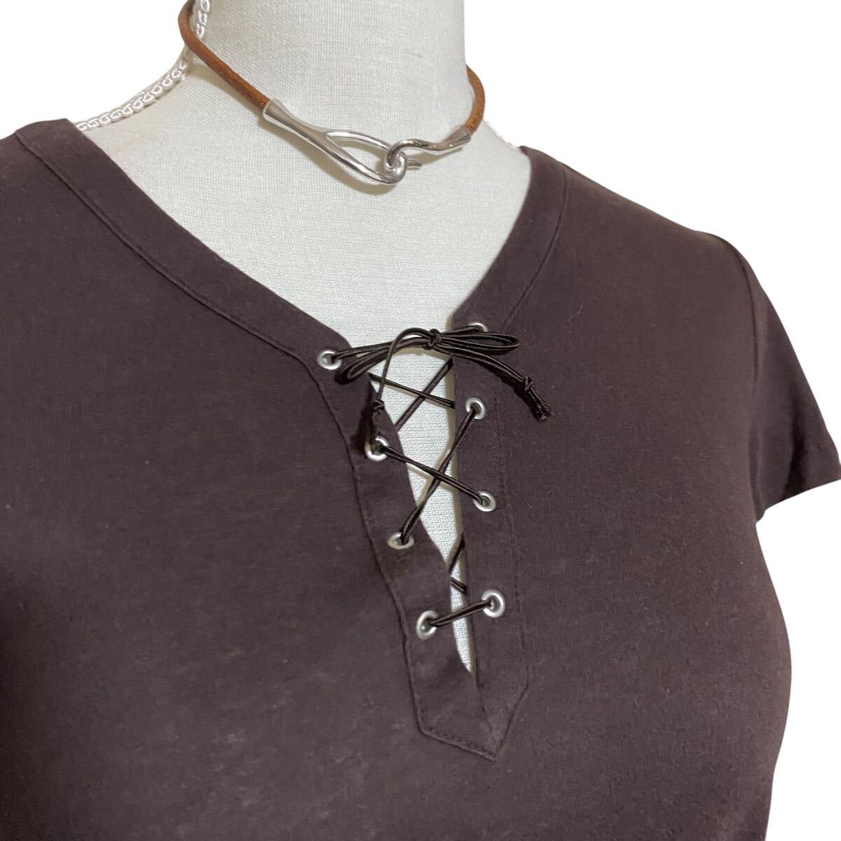 ヒューマンウーマン　編み上げ　コットン　Tシャツ　カットソー　トップス HUMAN WOMAN 2、M、9號(hào)