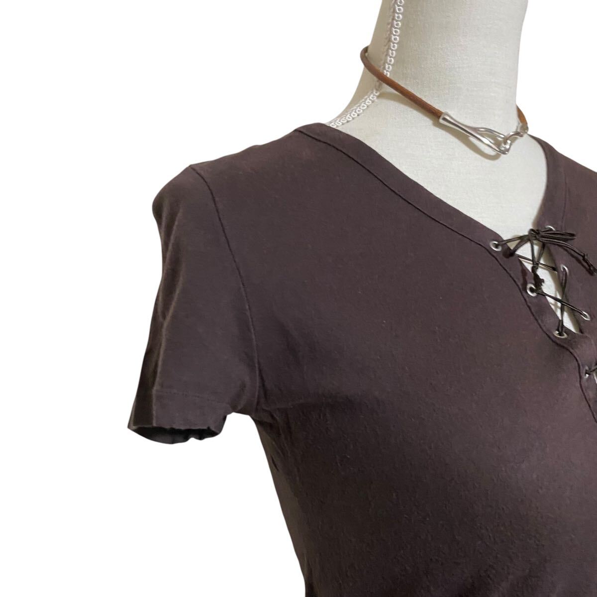 ヒューマンウーマン　編み上げ　コットン　Tシャツ　カットソー　トップス HUMAN WOMAN 2、M、9號(hào)
