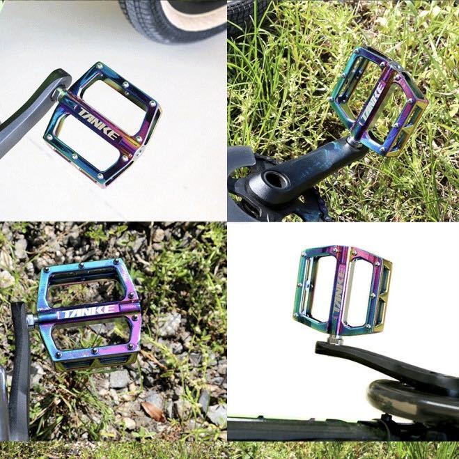 【新品】TANKEフラットペダル オイルスリックカラー 自転車ペダル