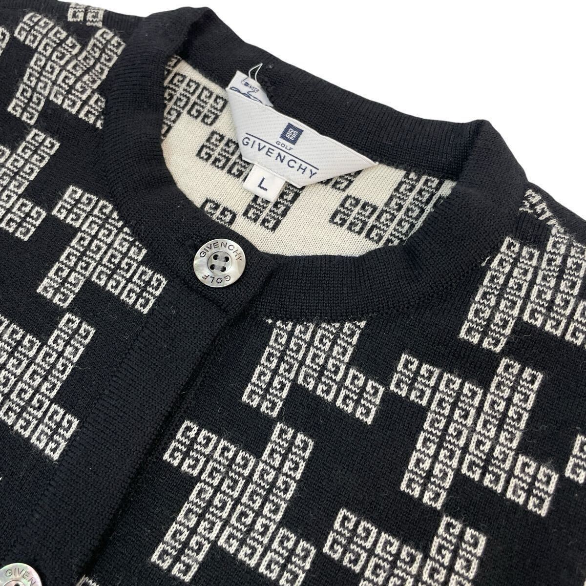 【GIVENCHY GOLF ゴルフウェア Lサイズ 黒 白 ニットカーディガン 総柄 貝?ボタン】ジバンシィ セーター レディーストップス #0646-001R6
