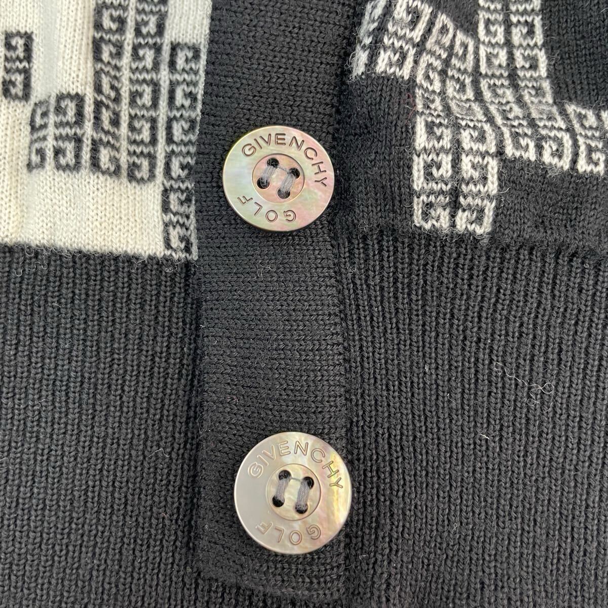 【GIVENCHY GOLF ゴルフウェア Lサイズ 黒 白 ニットカーディガン 総柄 貝?ボタン】ジバンシィ セーター レディーストップス #0646-001R6