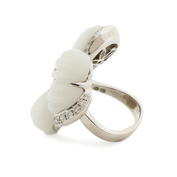 【新品仕上げ済】750WG ダイヤモンド シェル 指輪 フラワーモチーフ D0.77ct 14.3g 8號(hào) ホワイトゴールド K18WG 18金 リング ジュエリー