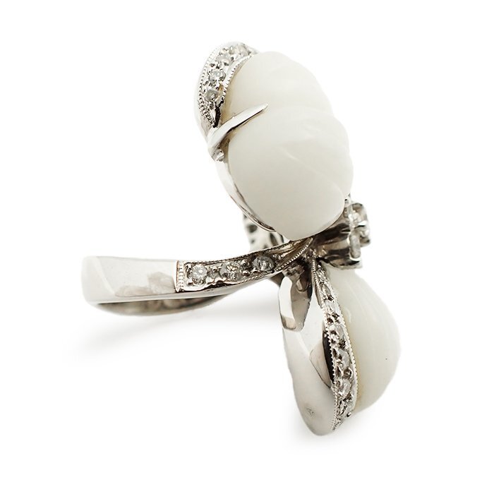 【新品仕上げ済】750WG ダイヤモンド シェル 指輪 フラワーモチーフ D0.77ct 14.3g 8號(hào) ホワイトゴールド K18WG 18金 リング ジュエリー
