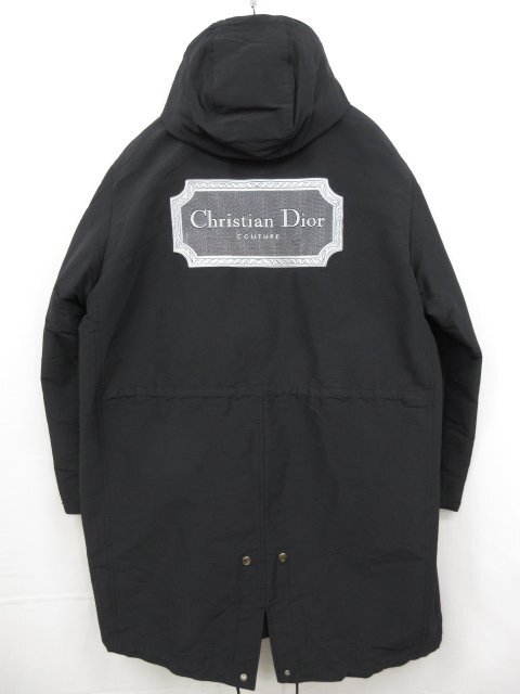 極美品【ディオールオム】033C313I4875 バックロゴ刺繍 テクニカルコットンキャンバス フード付モッズコート(メンズ)50 黒 伊制?17MW3751