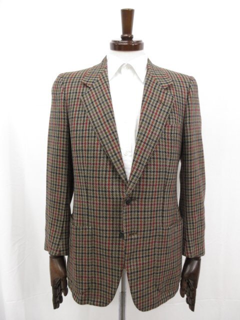 美品【エルメネジルドゼニア】カシミア100％ シングル2ボタン 肉厚生地 千鳥風織柄ジャケット(メンズ) 46～48相当 茶系 伊製 ◯17MB4457◯