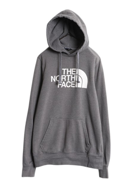 ノースフェイス プリント スウェット フード パーカー メンズ S / 古著 The North Face プルオーバー 里起毛 トレーナー アウトドア グレー