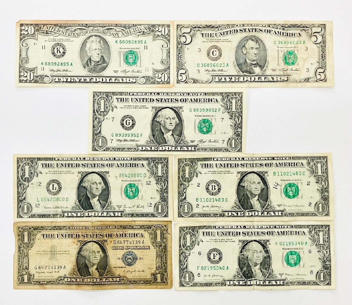 送料無料】アメリカ紙幣セット 20ドル紙幣 ×1枚 5ドル紙幣×1枚 1