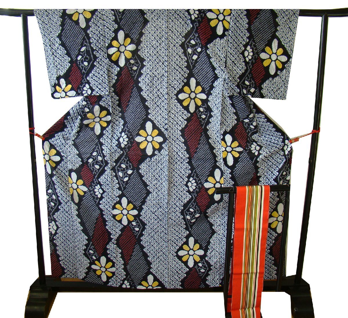 時代屋 美品 裄63.6cm S寸 お洒落 鳴海 総絞り 浴衣・ 四寸帯 セット 147cm～153cm Ys345_画像1